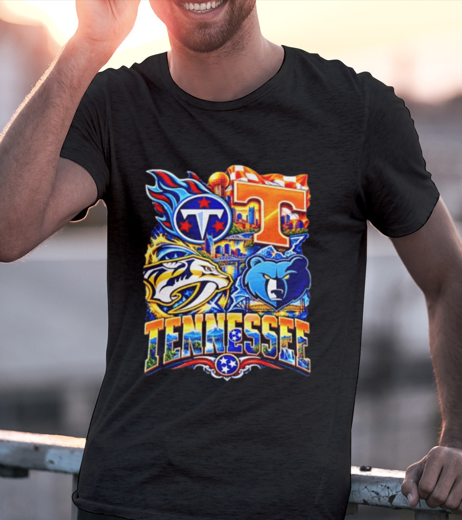 Tennessee Titans Nashville Predators Memphis Grizzlies Volunteers Sports Emblems T-Shirt