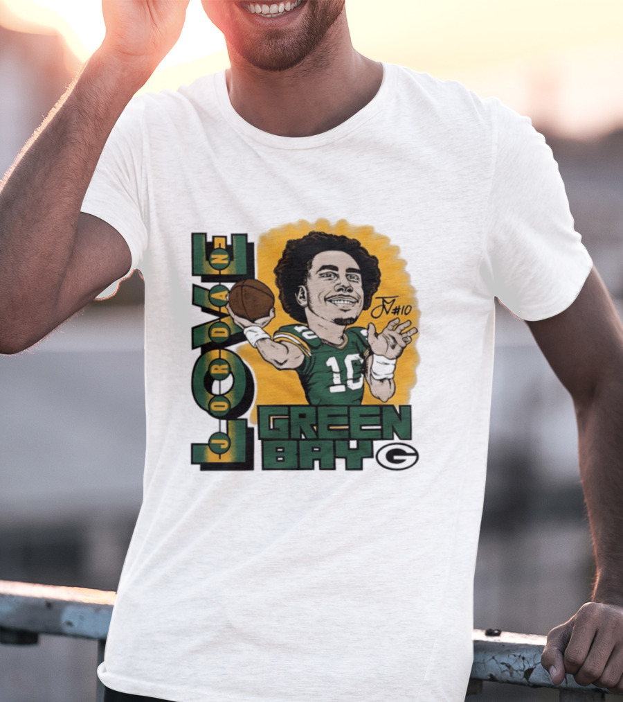 Green Bay Packers Jordan Love Caricature Player Number 10 Football T-Shirt