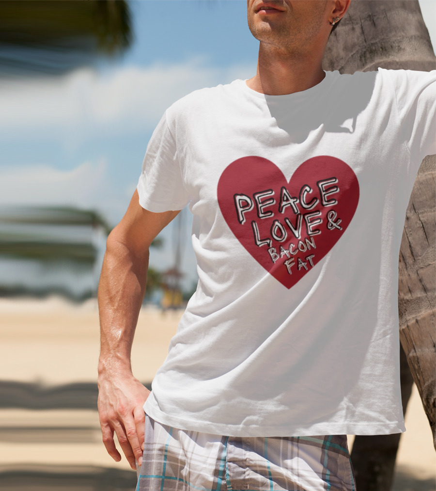 Peace Love And Bacon Fat Heart Shape Red T-Shirt