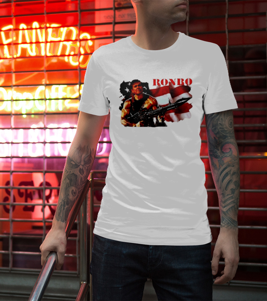 Ronbo Ronald Reagan Rambo With American Flag 80s President T-Shirt