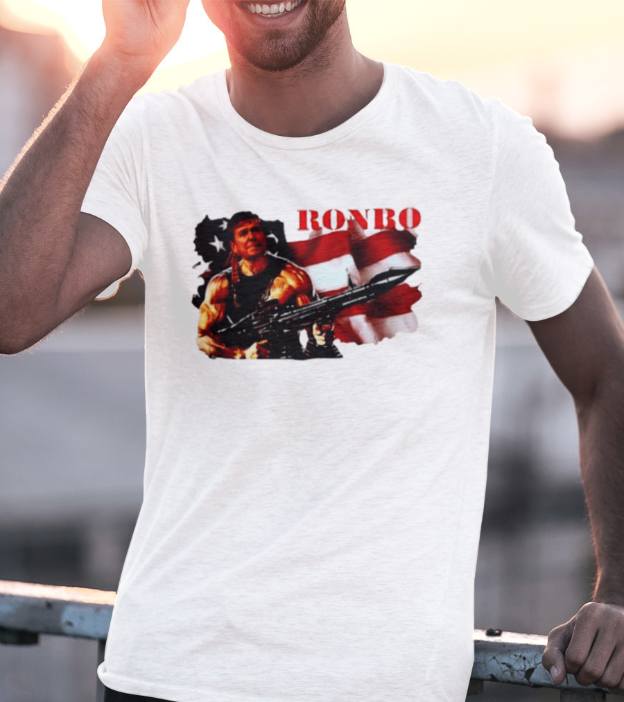 Ronbo Ronald Reagan Rambo With American Flag 80s President T-Shirt