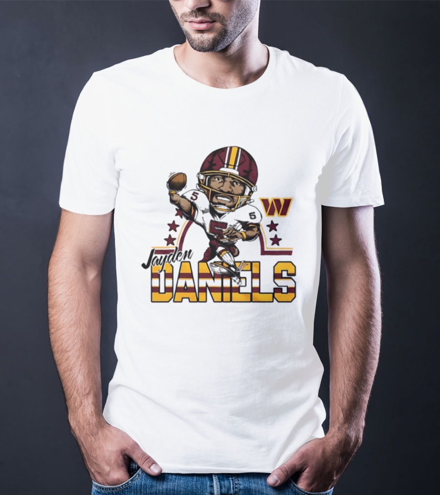 Washington Commanders Jayden Daniels Player Caricature Football NFL T-Shirt