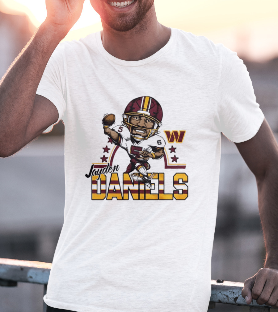 Washington Commanders Jayden Daniels Player Caricature Football NFL T-Shirt