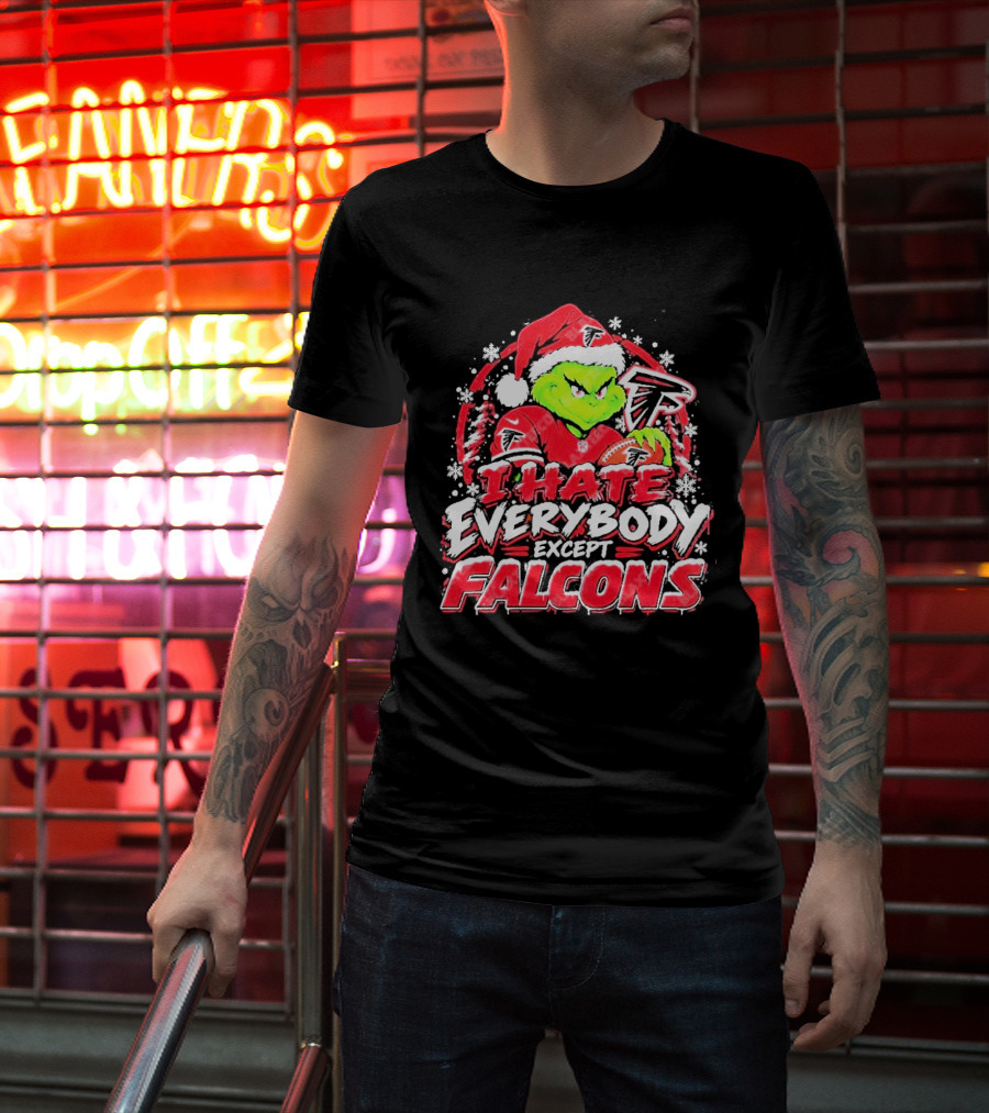 Atlanta Falcons Grinch I Hate Everybody Except Falcons Fans Christmas Holiday T-Shirt