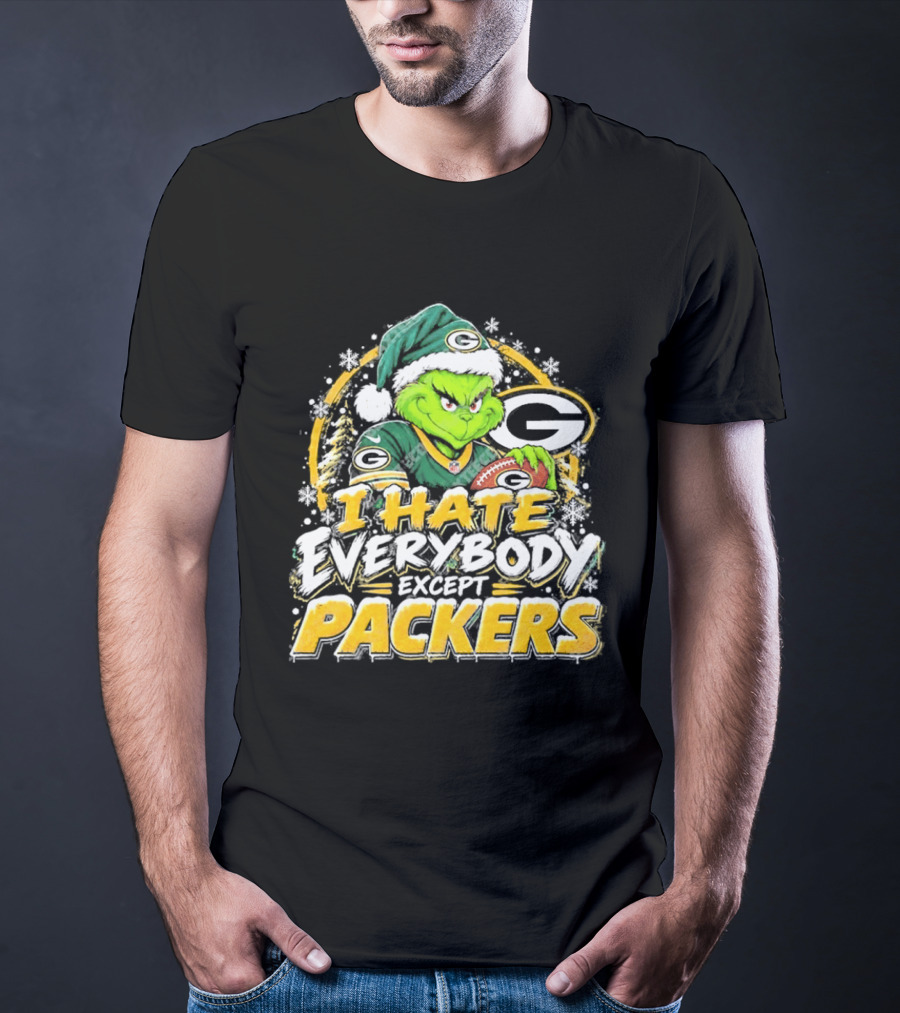 Green Bay Packers Grinch I Hate Everybody Except Packers Fans Christmas Holiday T-Shirt