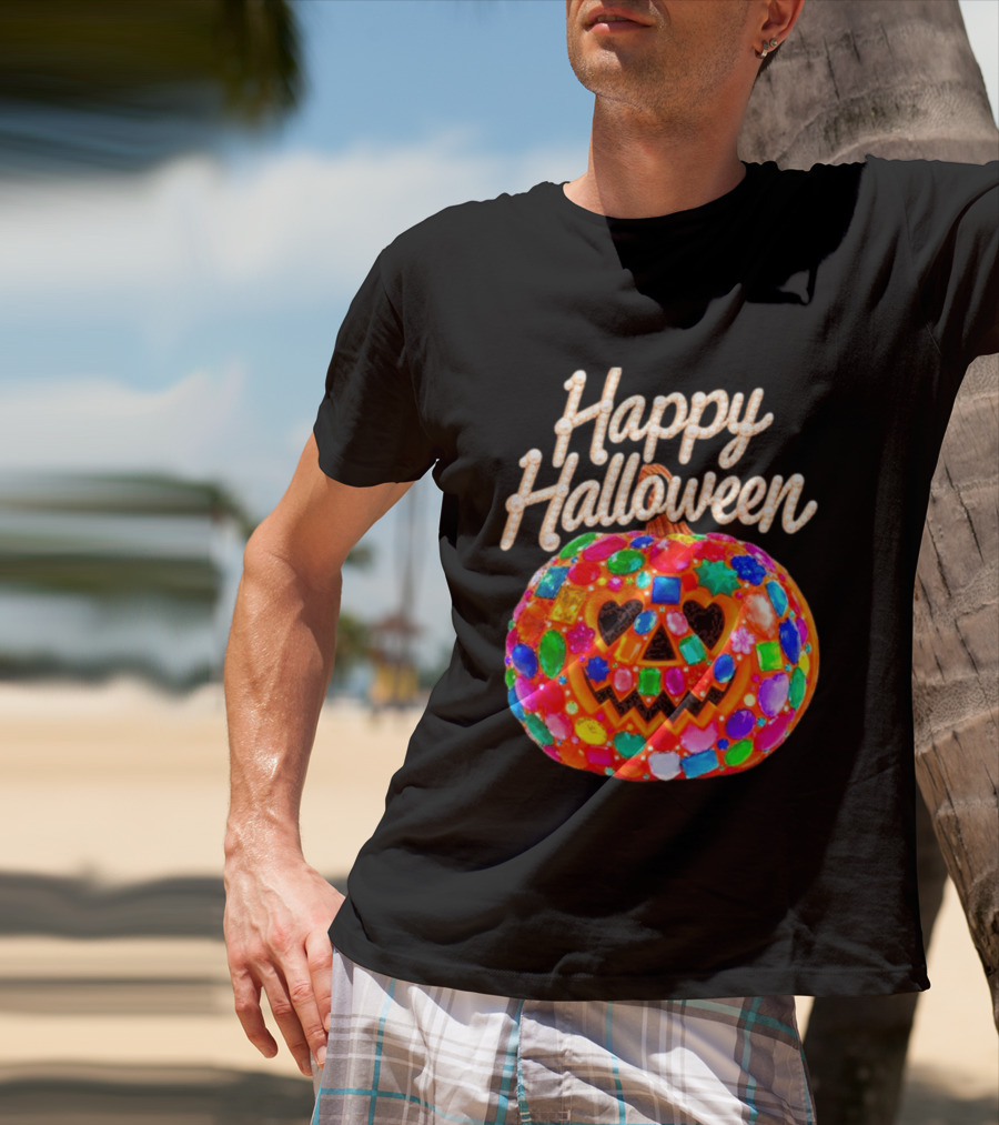 Happy Halloween Colorful Candy Gem Pumpkin Mask T-Shirt