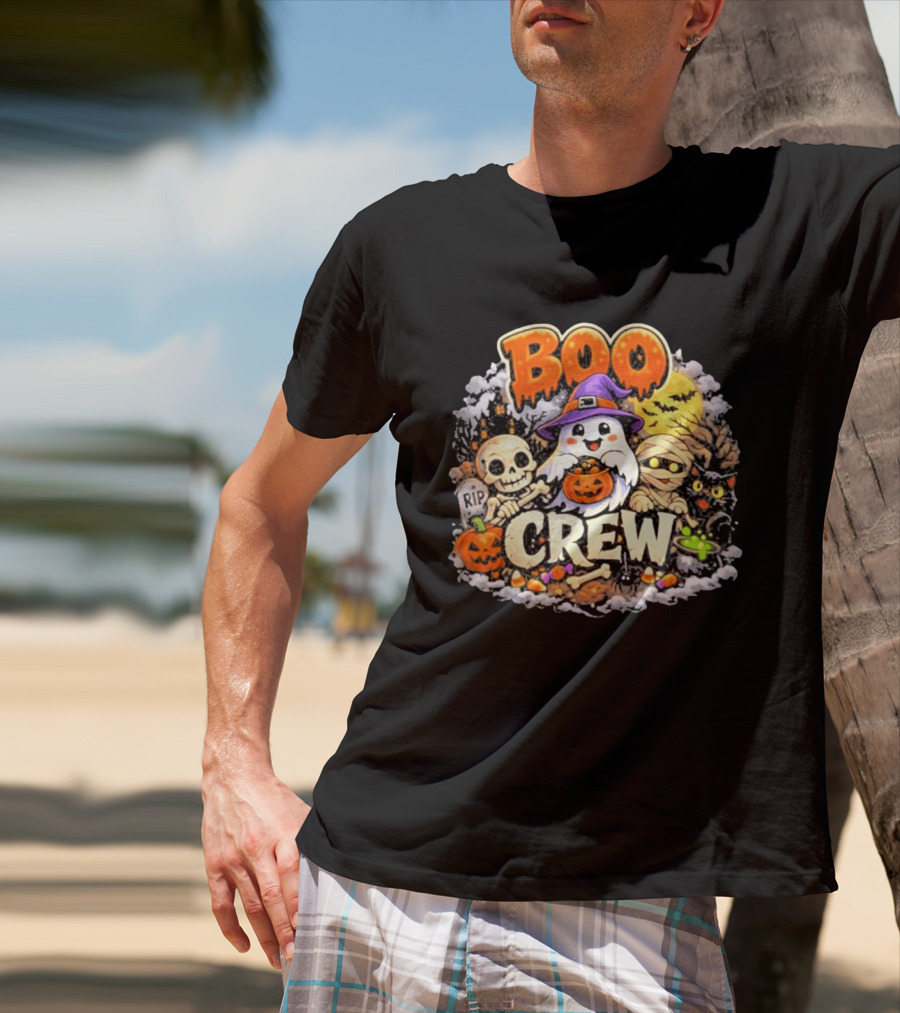 Boo Crew Ghost Halloween Skeleton Mummy Black Cat Pumpkin T-Shirt