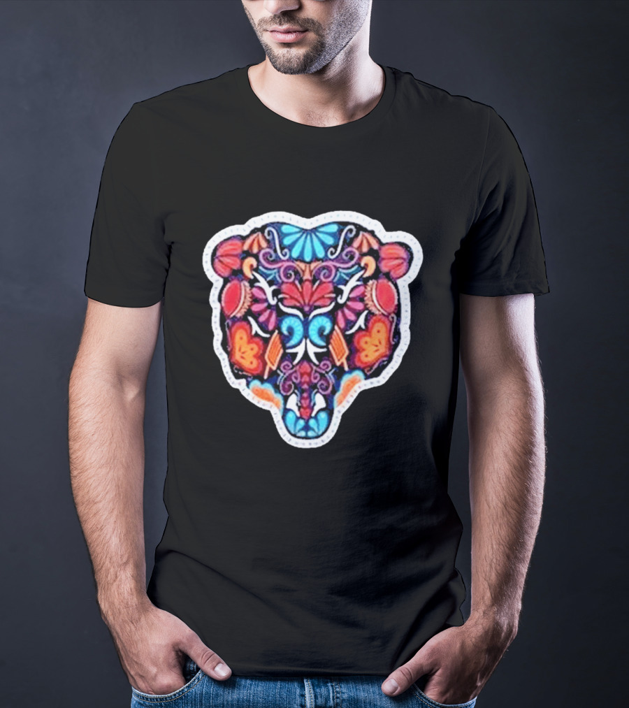 Chicago Bears 2026 Latino Heritage Month Los Bears Vibrant Floral Bear Head T-Shirt