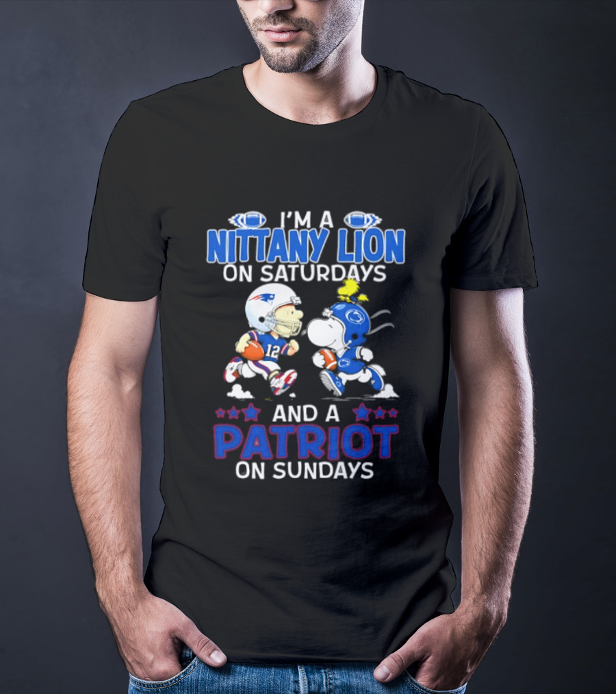 I'm A Nittany Lion On Saturdays And A Patriot On Sundays Football Peanuts Character Collaboration T-Shirt