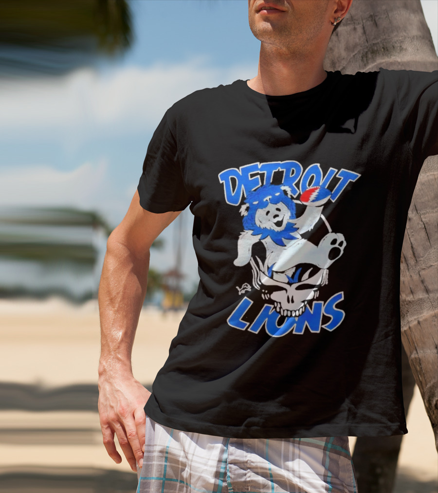 Detroit Lions Grateful Dead Bear With Skull T-Shirt