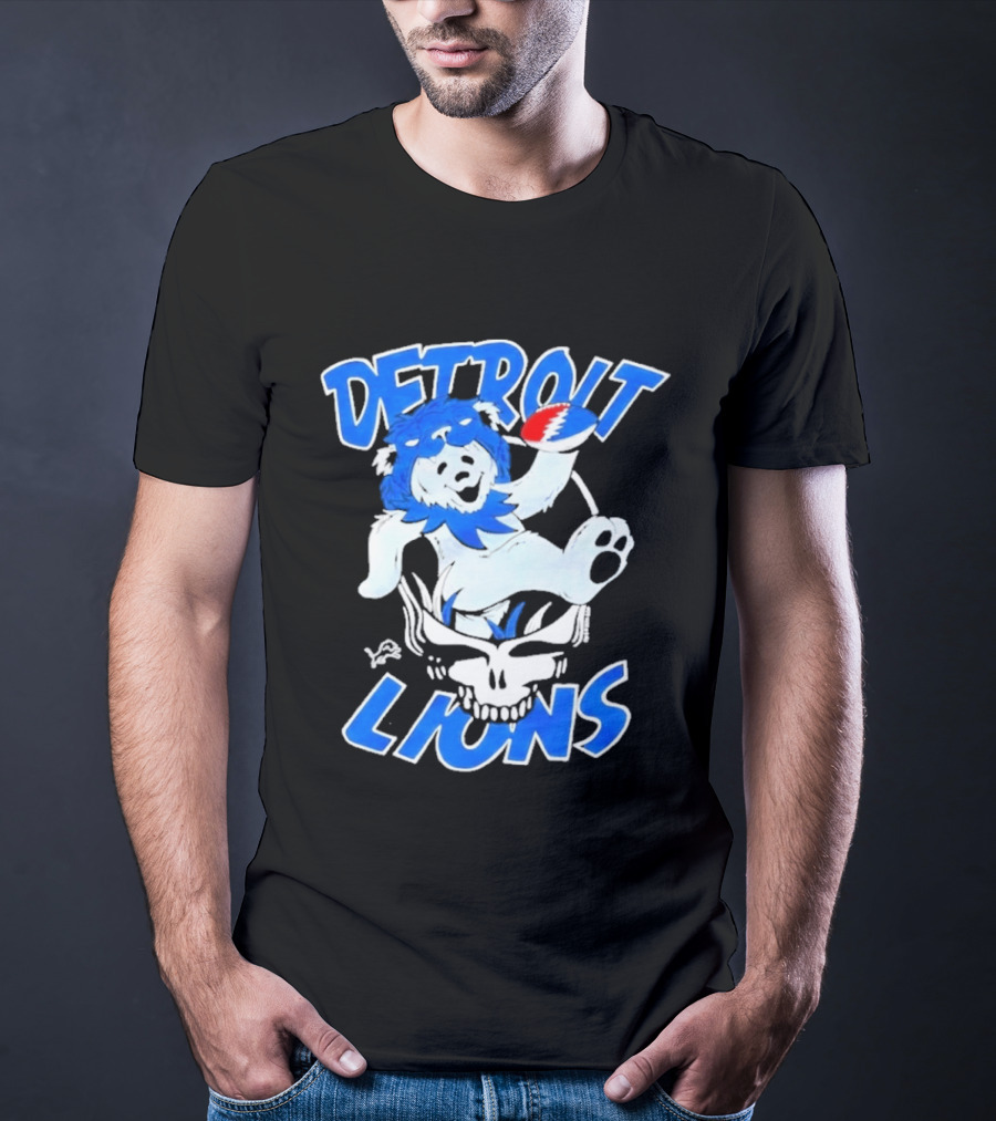 Detroit Lions Grateful Dead Bear With Skull T-Shirt