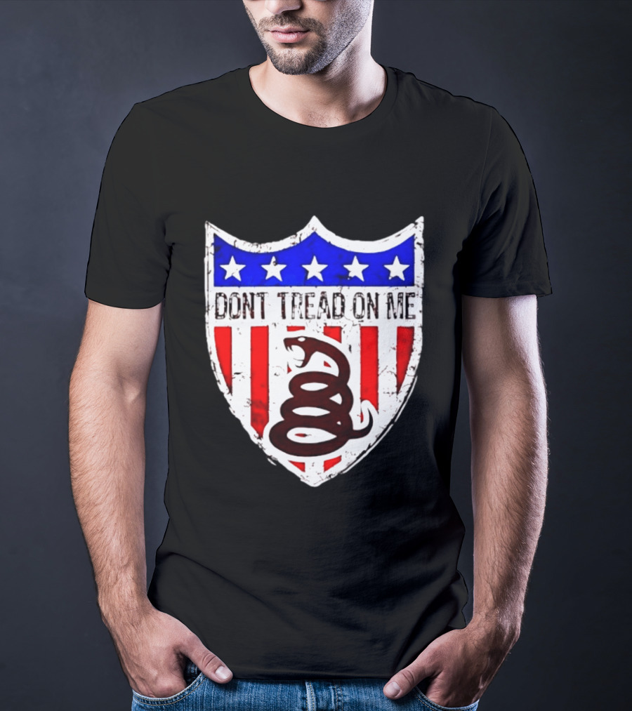 Dont Tread On Me American Flag Shield Gadsden Snake T-Shirt
