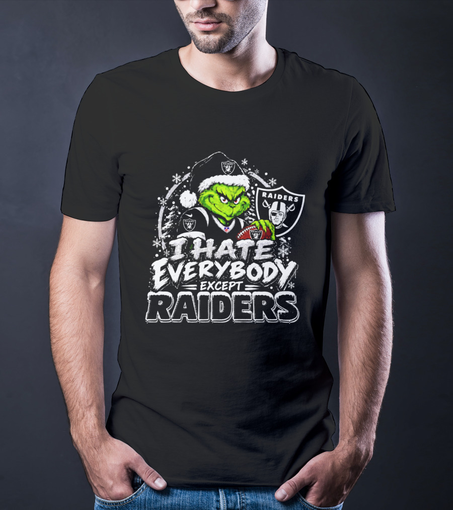 Las Vegas Raiders Grinch I Hate Everybody Except Raiders Fans Christmas Holiday T-Shirt