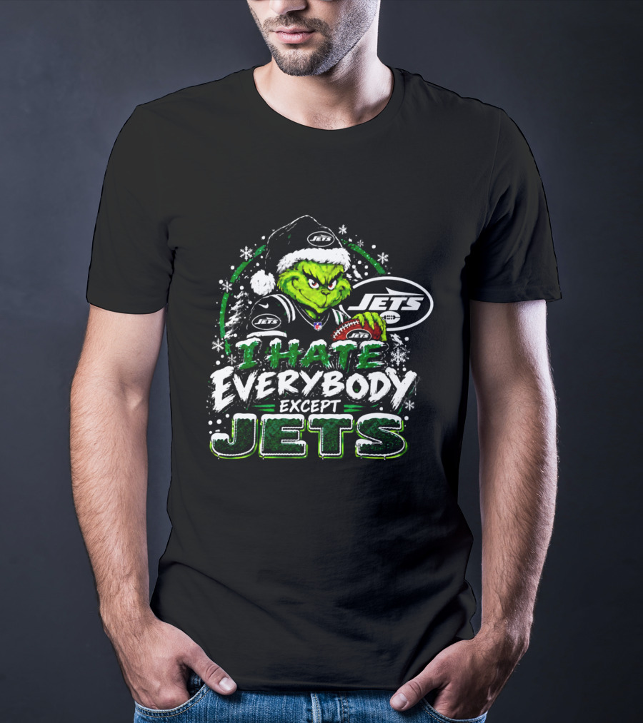 New York Jets Grinch I Hate Everybody Except Jets Fans Christmas Holiday T-Shirt