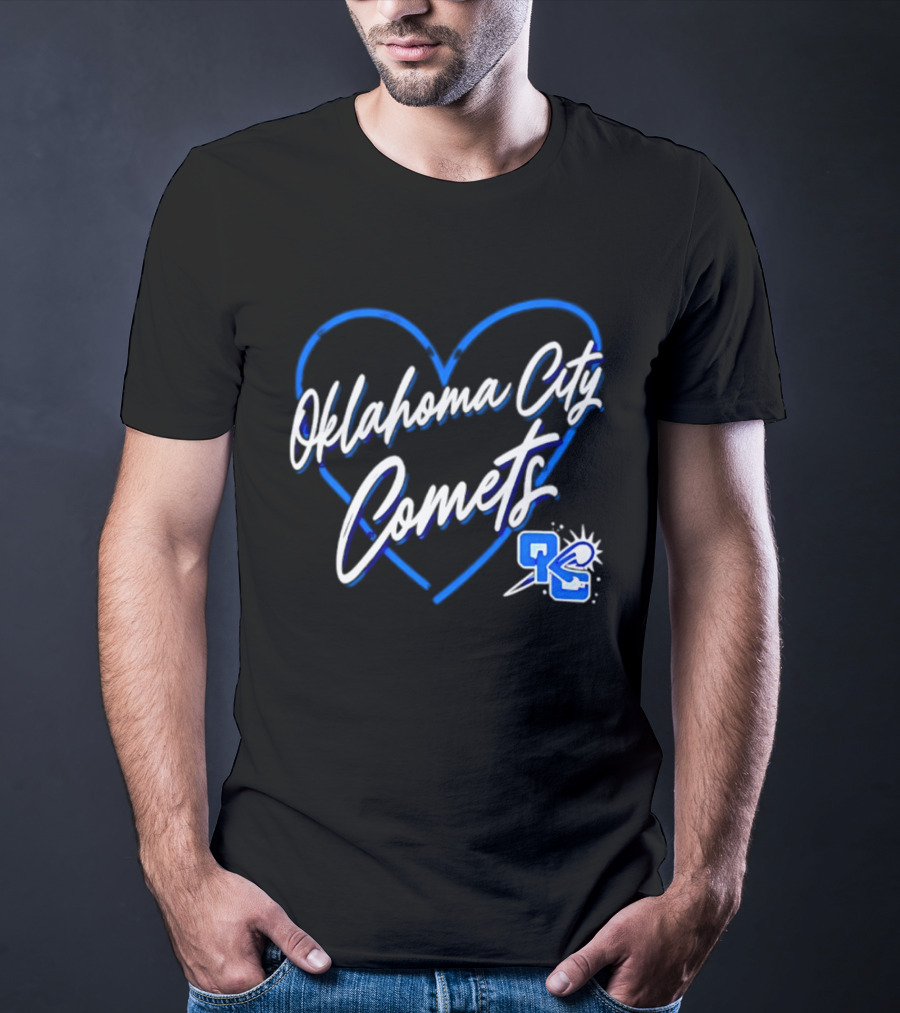 Oklahoma City Comets Heart OKC Blue Themed Team Spirit T-Shirt