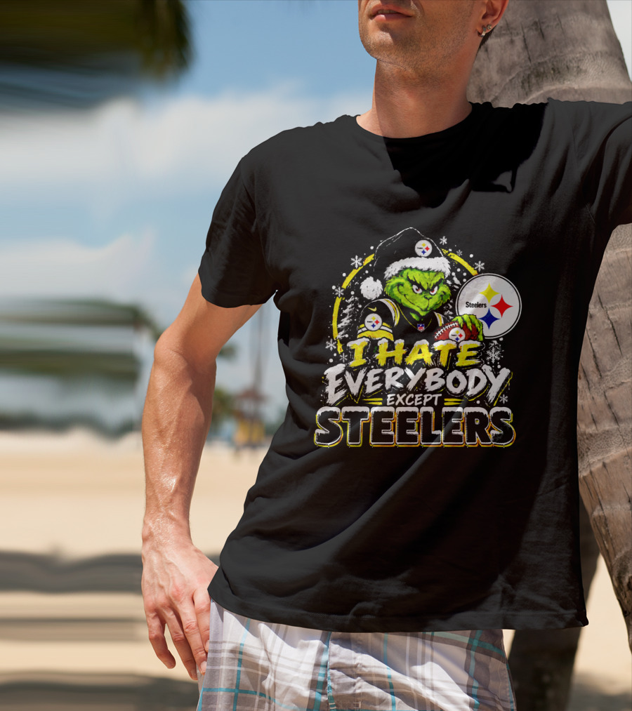 Pittsburgh Steelers Grinch I Hate Everybody Except Steelers Fans Christmas Holiday T-Shirt