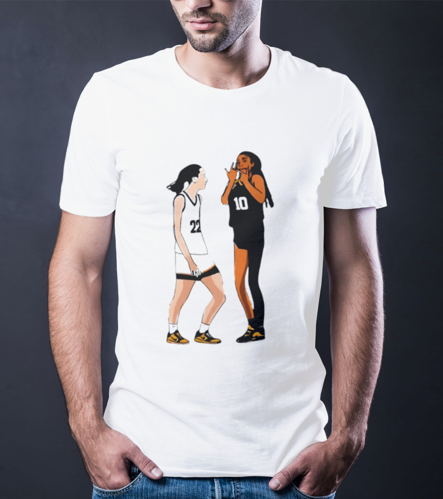 Caitlin Clark Angel Reese Iowa Hawkeyes LSU Tigers Basketball Rivalry Caricatures T-Shirt