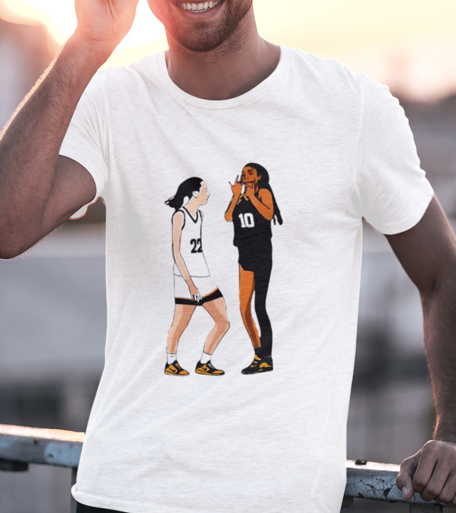 Caitlin Clark Angel Reese Iowa Hawkeyes LSU Tigers Basketball Rivalry Caricatures T-Shirt