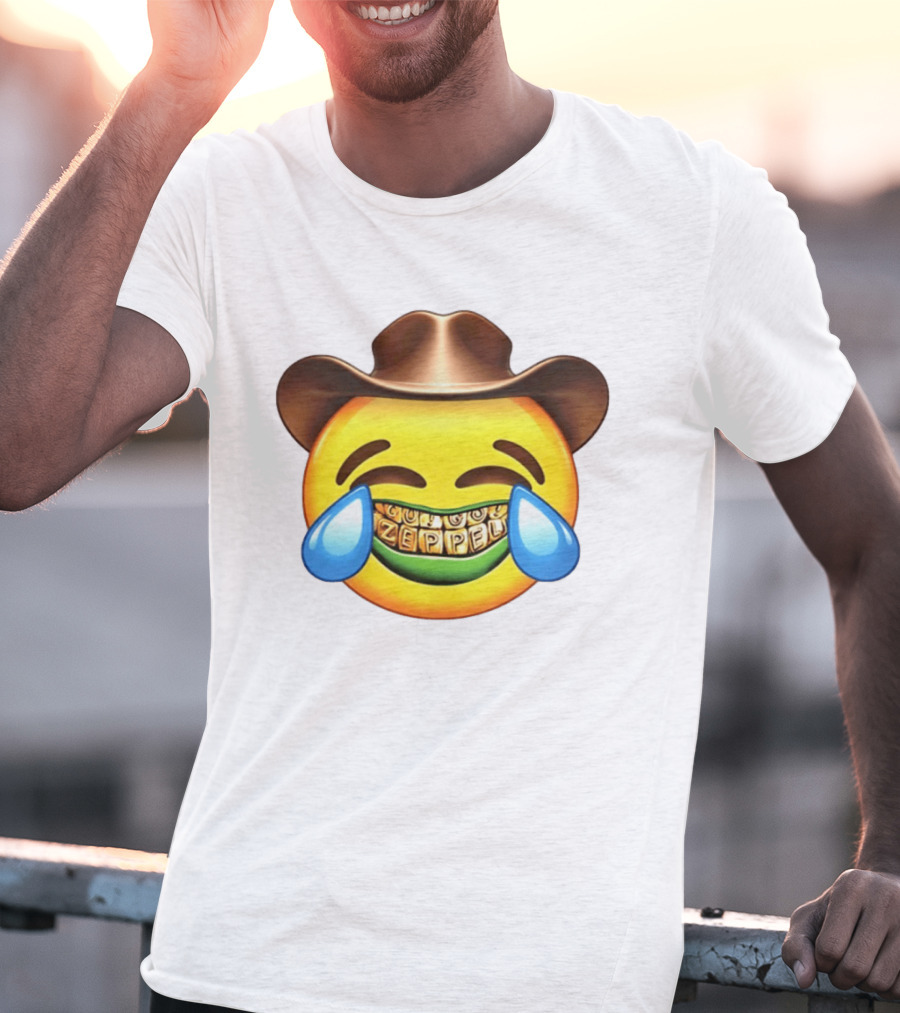 Emoji Green Guy Cowboy Tears Of Joy Zeppel Teeth Grills T-Shirt