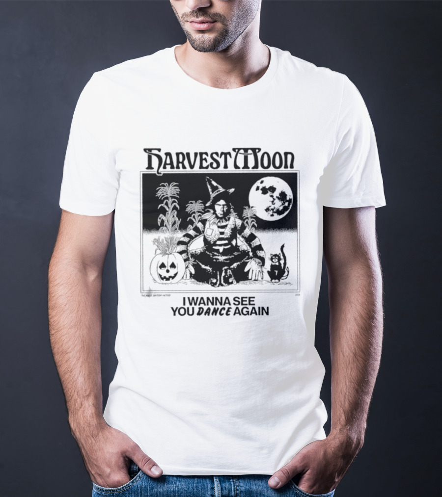 Harvest Moon I Wanna See You Dance Again Halloween Full Moon Pumpkin Cat Scene T-Shirt