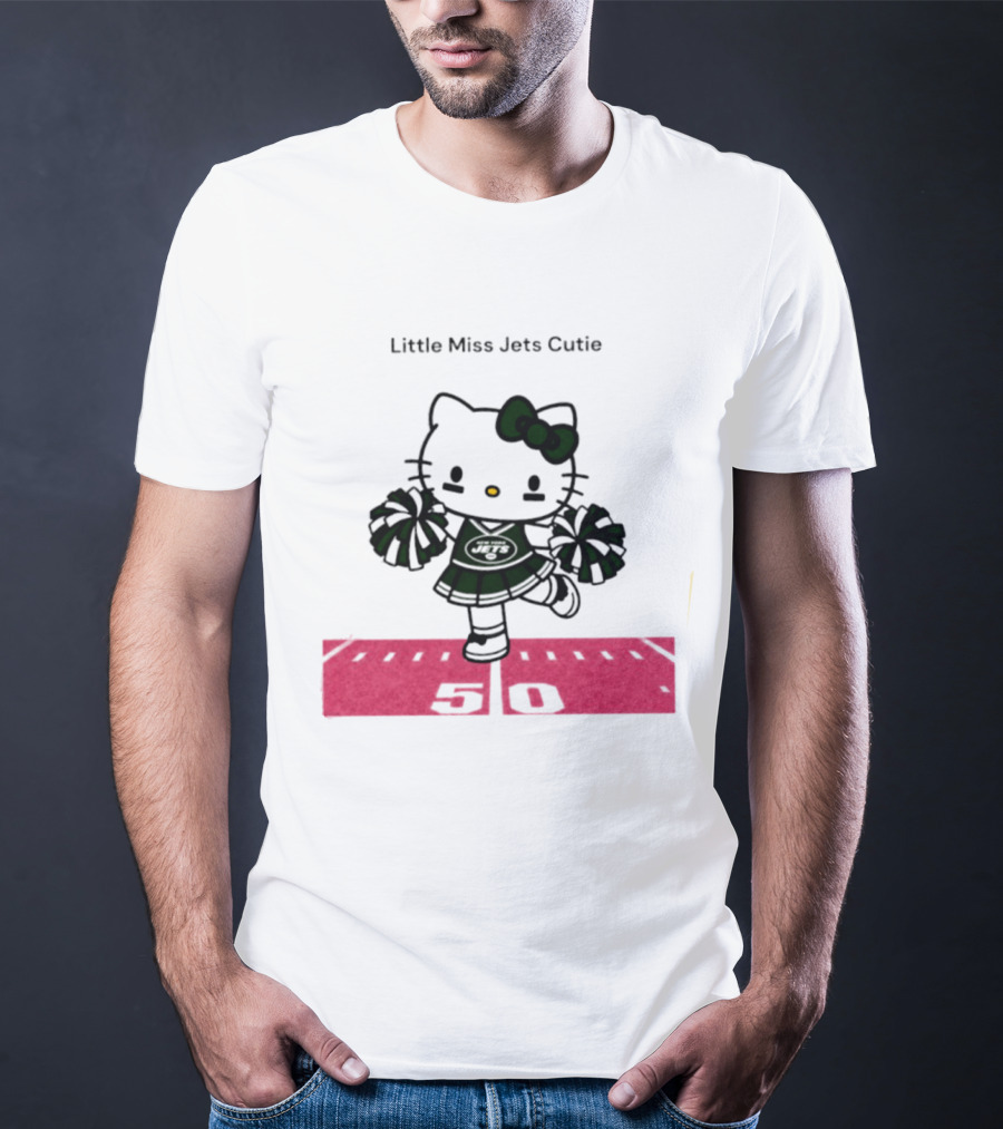 New York Jets Hello Kitty Little Miss Cutie Football Cheerleader On 50 Yard Line T-Shirt