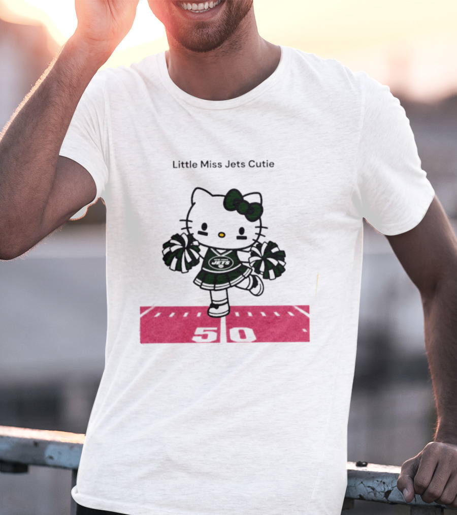 New York Jets Hello Kitty Little Miss Cutie Football Cheerleader On 50 Yard Line T-Shirt