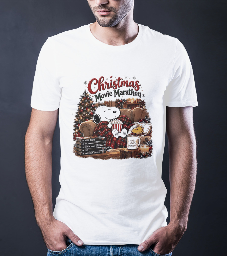 Christmas Movie Marathon Snoopy Popcorn Pajamas T-Shirt