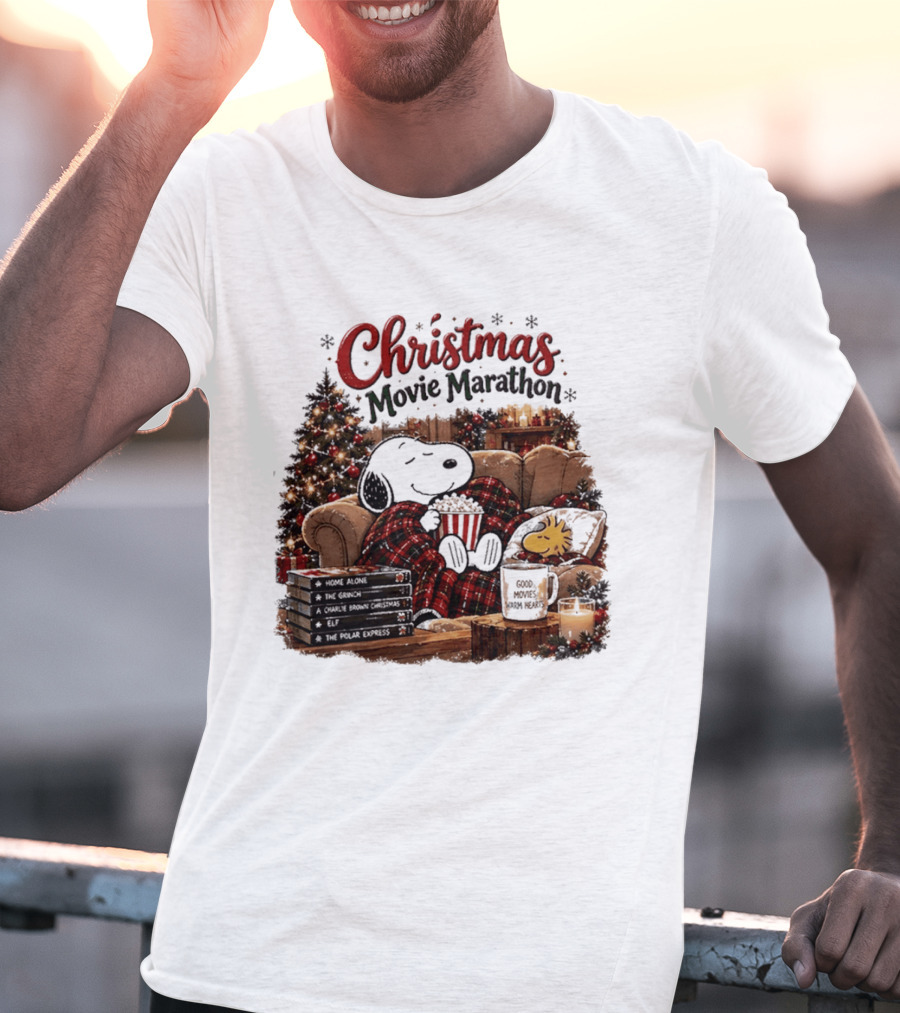 Christmas Movie Marathon Snoopy Popcorn Pajamas T-Shirt