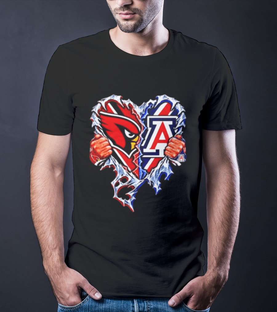 Arizona Cardinals And Wildcats Ripped Heart Dual Team Spirit T-Shirt