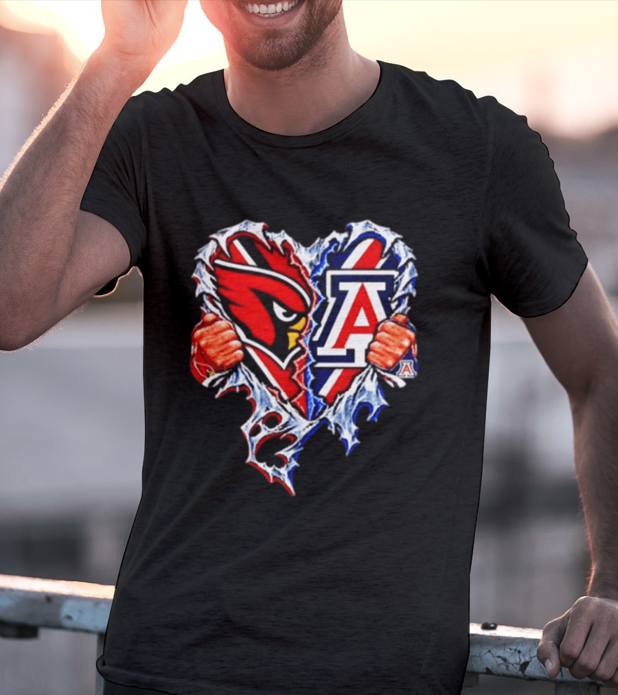 Arizona Cardinals And Wildcats Ripped Heart Dual Team Spirit T-Shirt