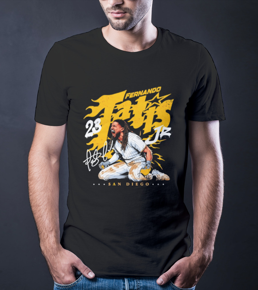 Fernando Tatis Jr 23 San Diego Padres Scream Slide Signature T-Shirt