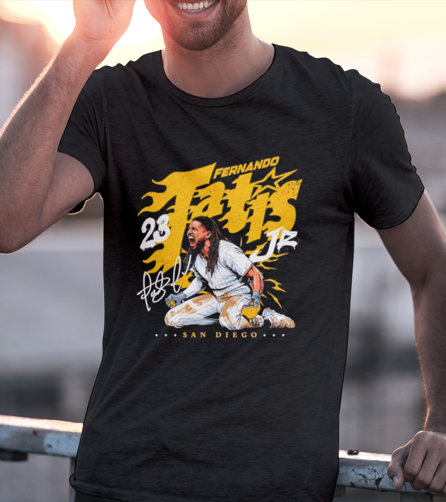 Fernando Tatis Jr 23 San Diego Padres Scream Slide Signature T-Shirt