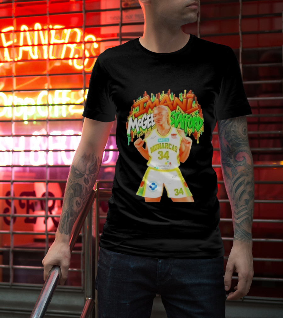Imani McGee Stafford Monarcas 34 Basketball Player Vibrant Graffiti T-Shirt