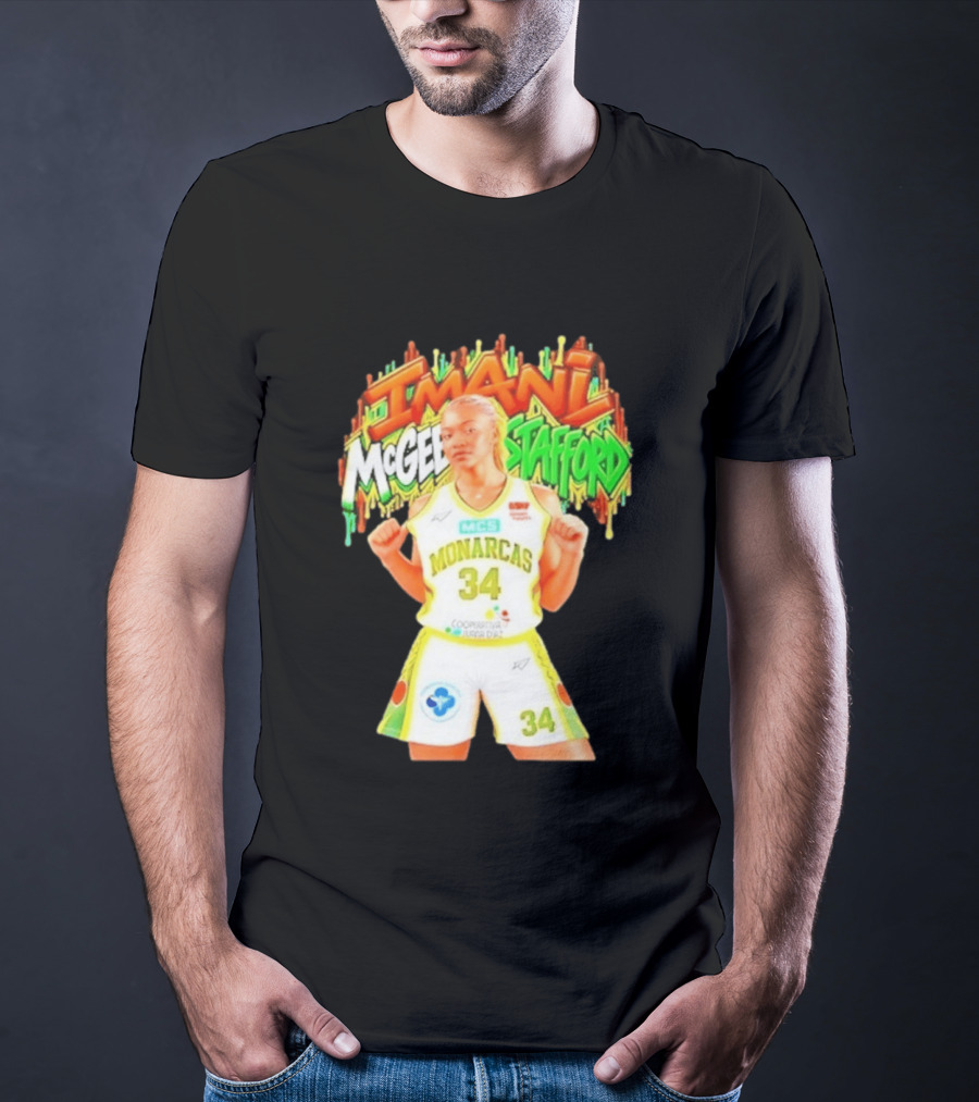 Imani McGee Stafford Monarcas 34 Basketball Player Vibrant Graffiti T-Shirt