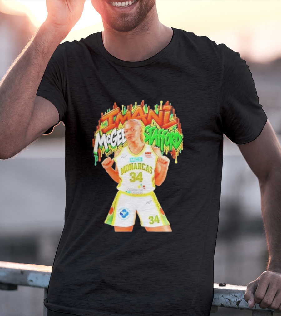 Imani McGee Stafford Monarcas 34 Basketball Player Vibrant Graffiti T-Shirt