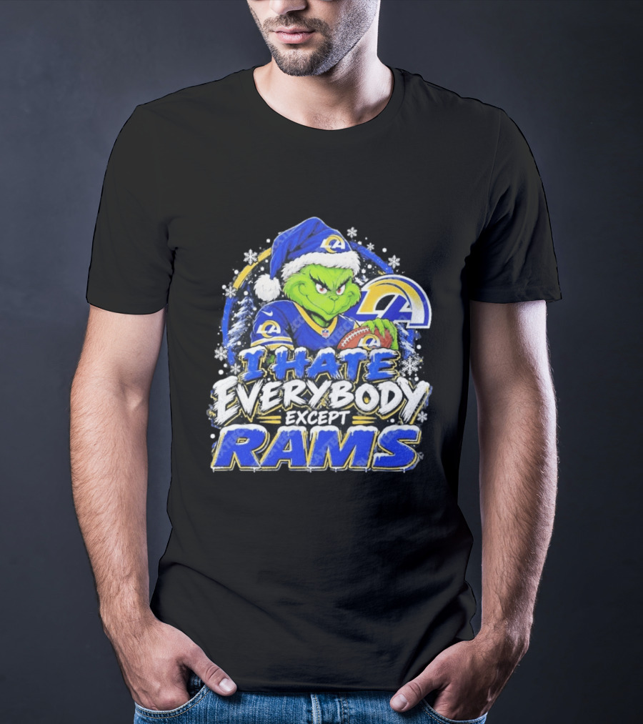 Los Angeles Rams Grinch I Hate Everybody Except Rams Holiday Fans T-Shirt