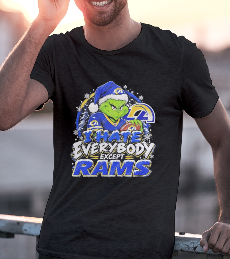 Los Angeles Rams Grinch I Hate Everybody Except Rams Holiday Fans T-Shirt