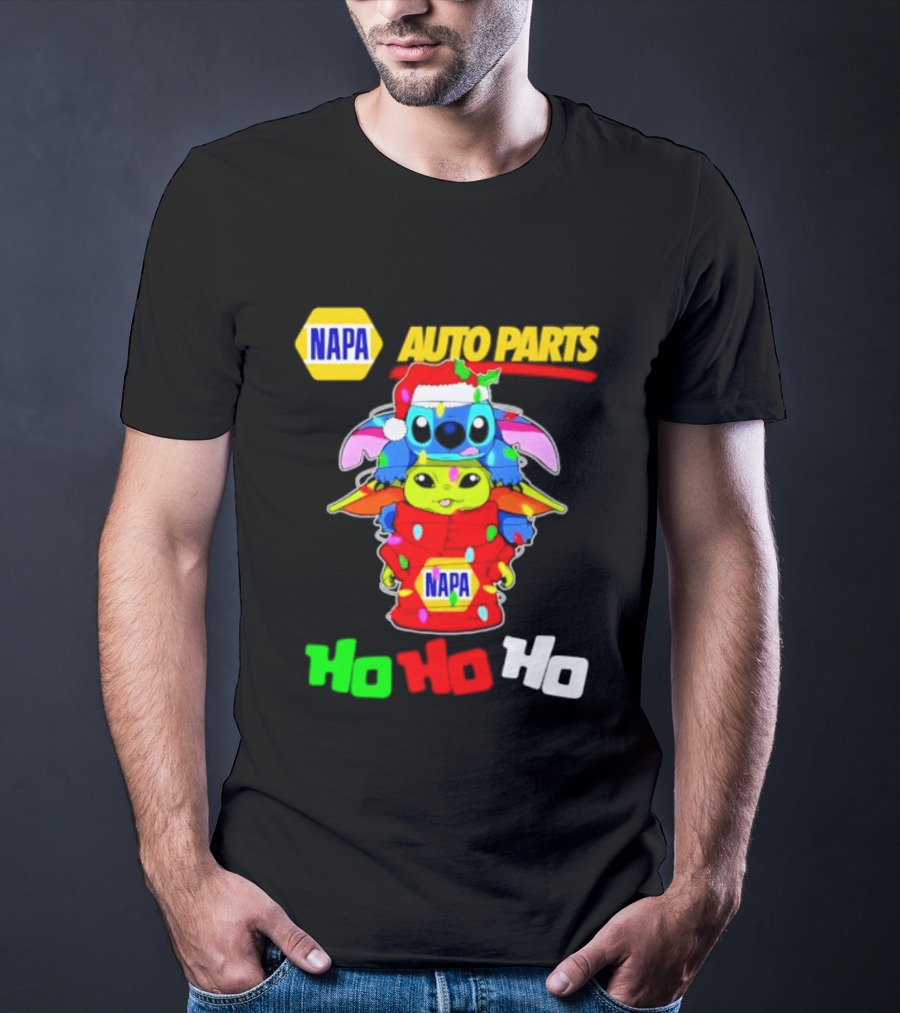 NAPA Auto Parts Baby Yoda Stitch Christmas 2026 Ho Ho Ho T-Shirt