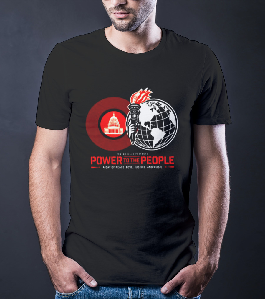 Power To The People 2026 Columbia MD October 3 Merriweather Post Pavilion Peace Love Justice And Music Capitol Building Torch Globe T-Shirt