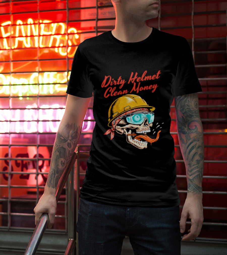 Dirty Helmet Clean Money Skull With Bandana And Goggles T-Shirt