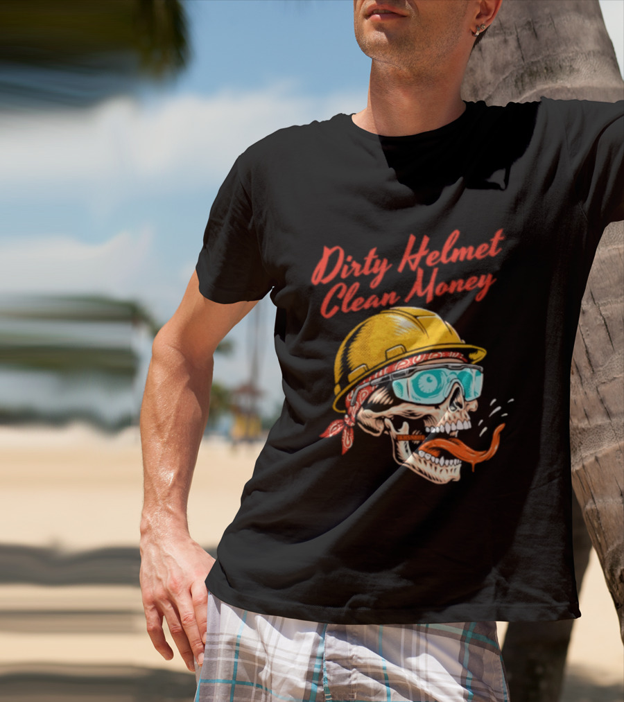 Dirty Helmet Clean Money Skull With Bandana And Goggles T-Shirt
