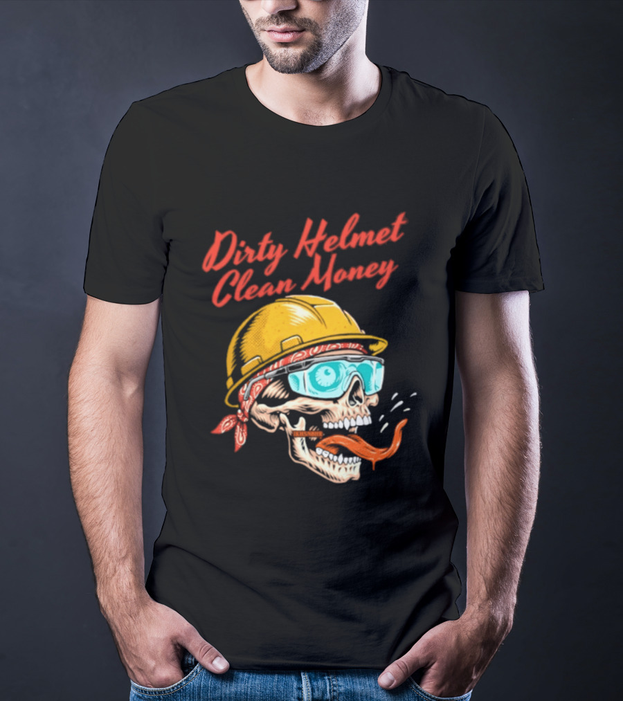 Dirty Helmet Clean Money Skull With Bandana And Goggles T-Shirt