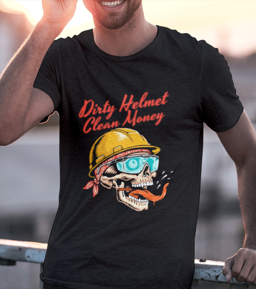 Dirty Helmet Clean Money Skull With Bandana And Goggles T-Shirt