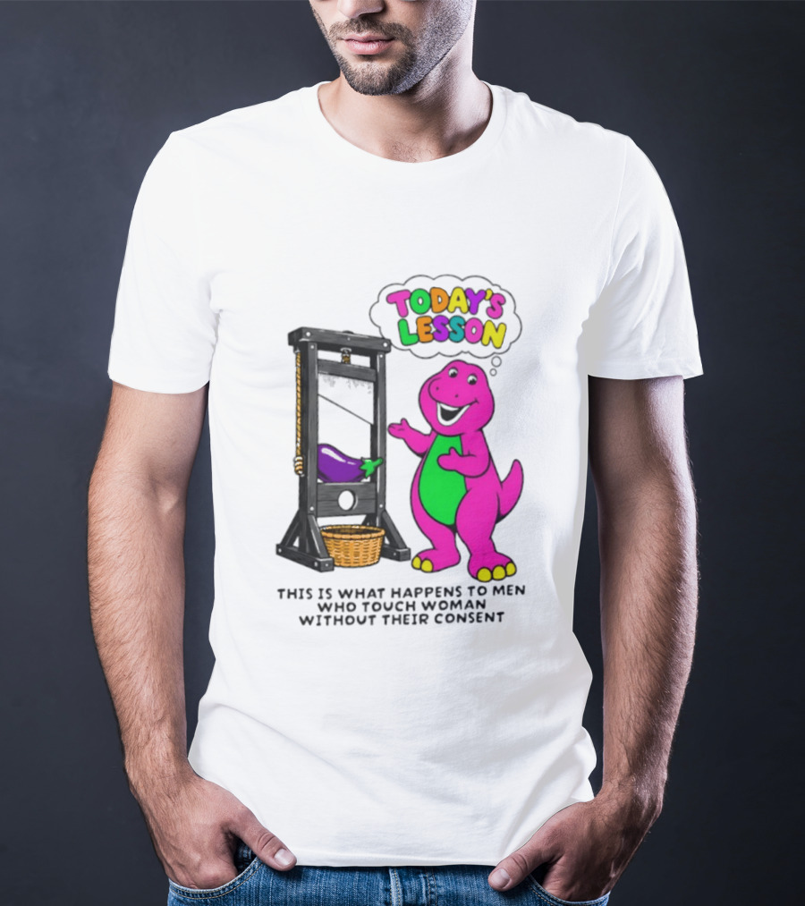 Today's Lesson Purple Dinosaur Guillotine Irony Consent Awareness T-Shirt