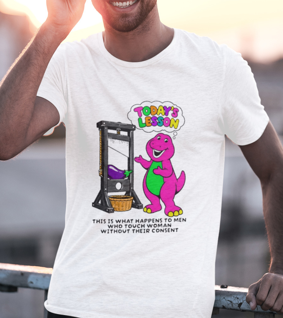 Today's Lesson Purple Dinosaur Guillotine Irony Consent Awareness T-Shirt