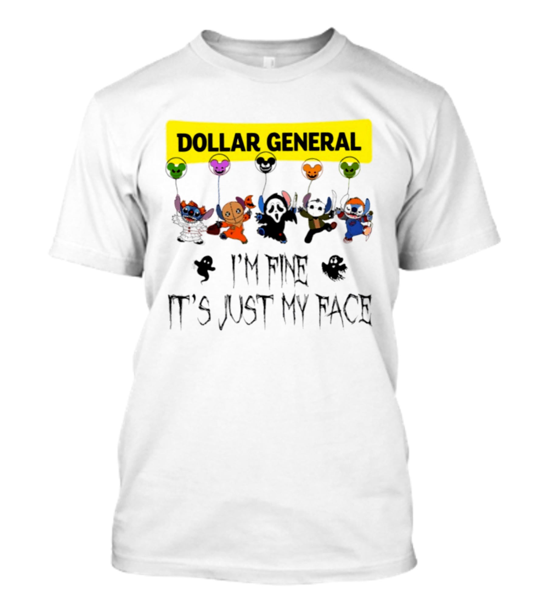 Dollar General Stitch Halloween 2026 I'm Fine It's Just My Face T-Shirt