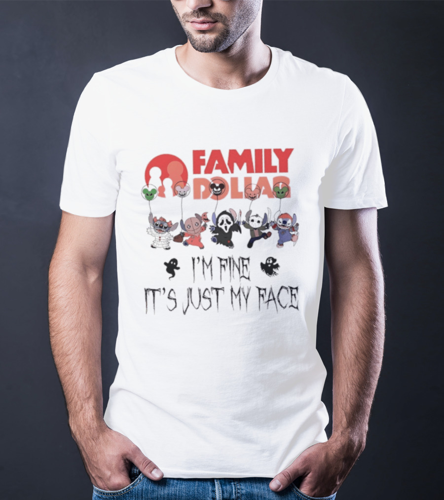 Family Dollar Stitch 2026 Halloween I'm Fine It's Just My Face T-Shirt