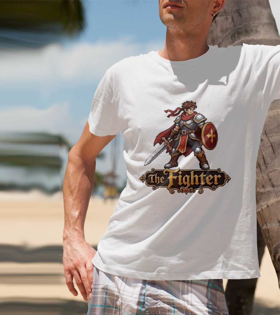 The Fighter Fantasy RPG Pixel Knight Sword And Shield Hero T-Shirt
