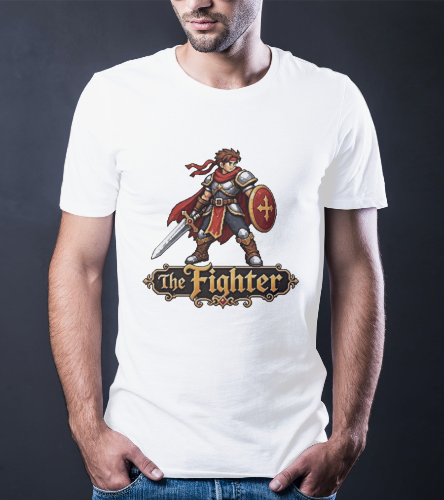 The Fighter Fantasy RPG Pixel Knight Sword And Shield Hero T-Shirt