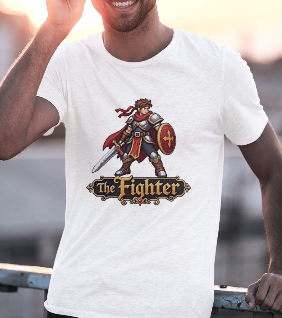 The Fighter Fantasy RPG Pixel Knight Sword And Shield Hero T-Shirt